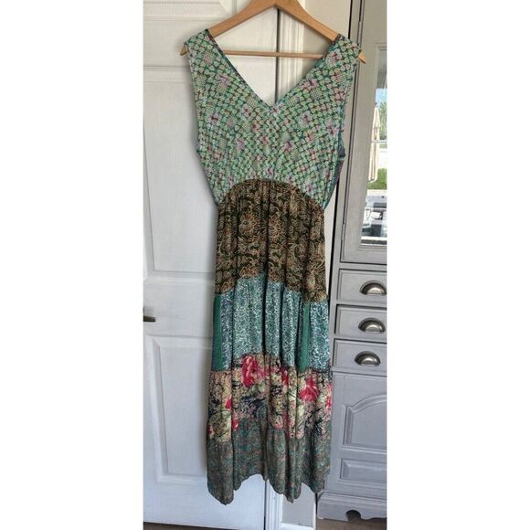 Paani Women's Multi Patchwork Maxi Dress Women's Large Pockets Boho Hippie - Picture 4 of 6